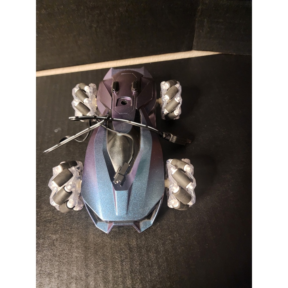 RC Drift Car Purple Blue Mecanum Wheels LED Lights 360 Rotation NO Remote